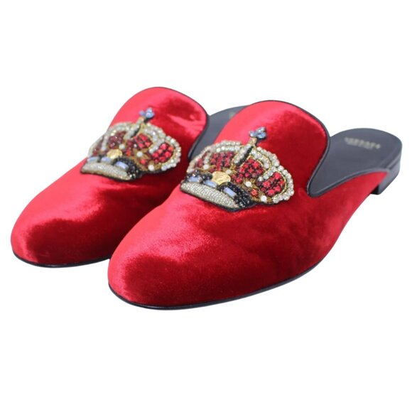 Versace Medusa Red Velvet Crown Loafer Mule Sandals. 39.5 EU / 6.5 US main image 8